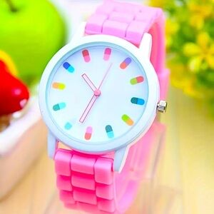 Women’s Chic Round Face Pink Silicone Band Wrist Watch - NWT